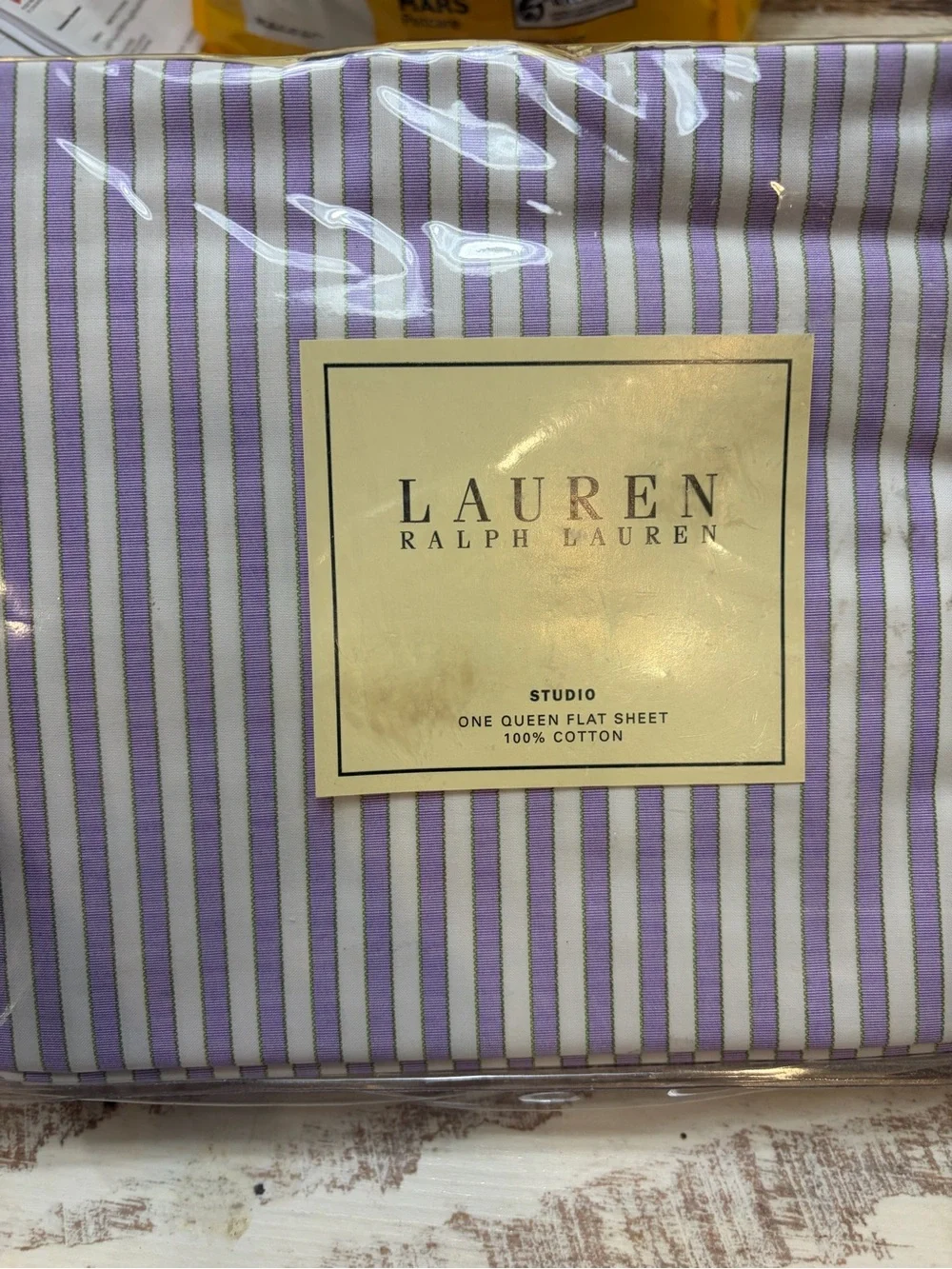 LAUREN RALPH LAUREN Watermill Lavender Stripe Queen FLAT SHEET NEW